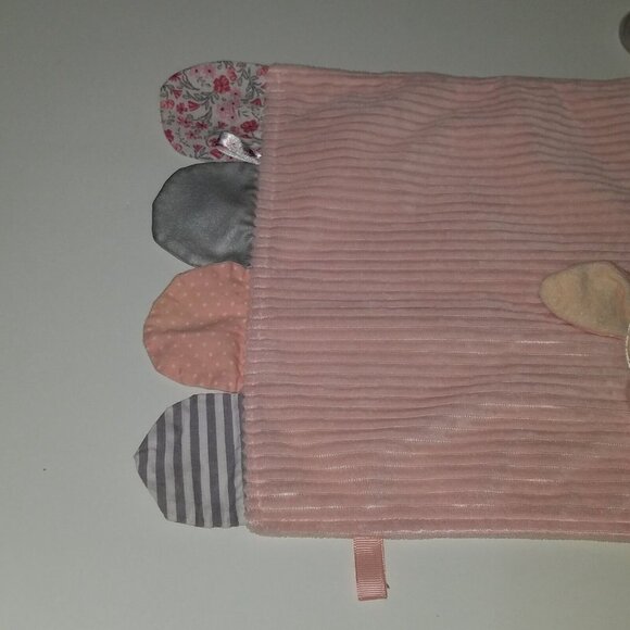 Modern Baby Bunny Lovey Pink Cream Ribbed Rattle Security Blanket Baby Toy - Picture 2 of 10